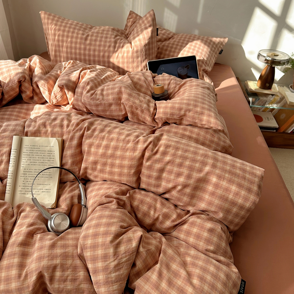 91家纺网 家纺一手货源 找家纺 XIWEN-希文家纺 2026春夏新款40支全棉纯棉色织水洗棉四件套 北泽-豆沙