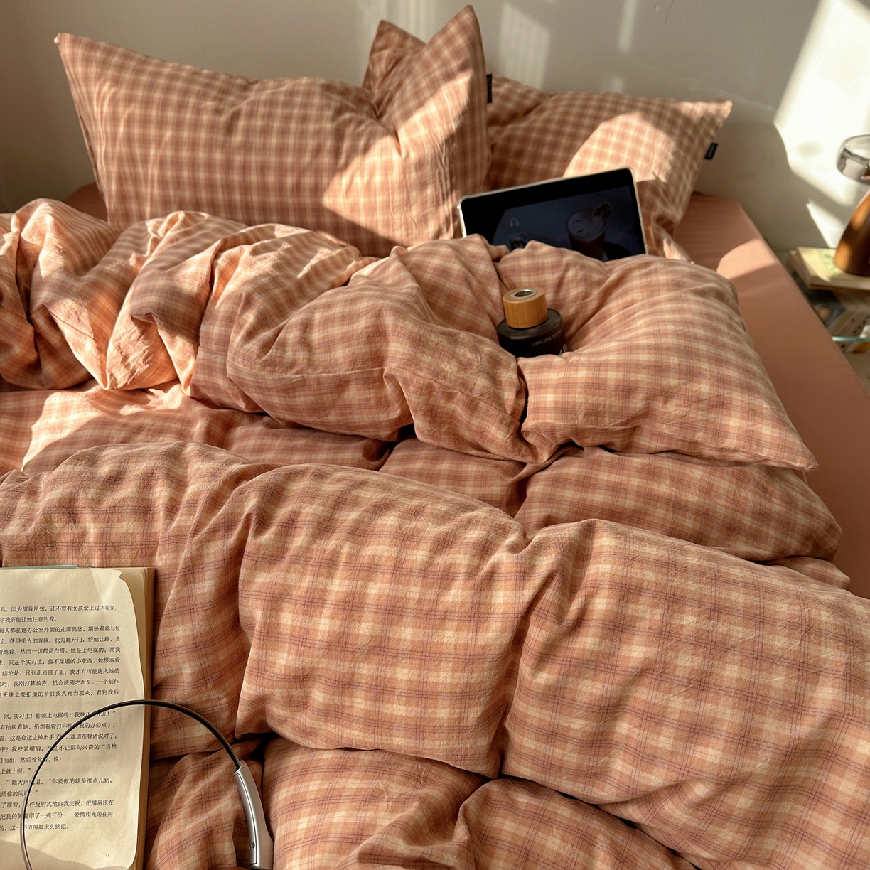 91家纺网 家纺一手货源 找家纺 XIWEN-希文家纺 2026春夏新款40支全棉纯棉色织水洗棉四件套 北泽-豆沙