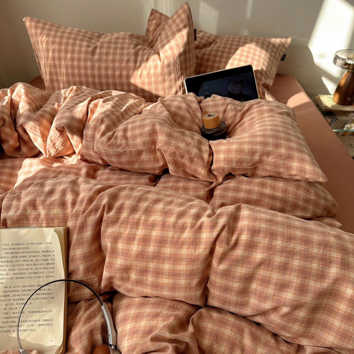 91家纺网 家纺一手货源 找家纺 XIWEN-希文家纺 2026春夏新款40支全棉纯棉色织水洗棉四件套 北泽-豆沙