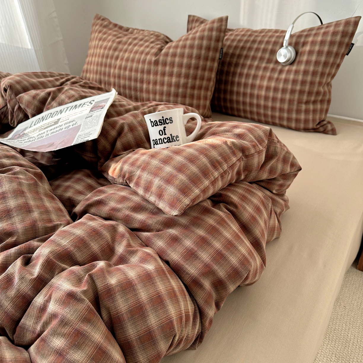 91家纺网 家纺一手货源 找家纺 XIWEN-希文家纺 2026春夏新款40支全棉纯棉色织水洗棉四件套 川奈-咖