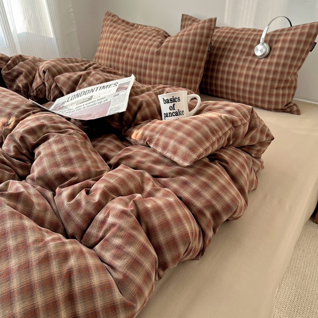 91家纺网 家纺一手货源 找家纺 XIWEN-希文家纺 2026春夏新款40支全棉纯棉色织水洗棉四件套 川奈-咖