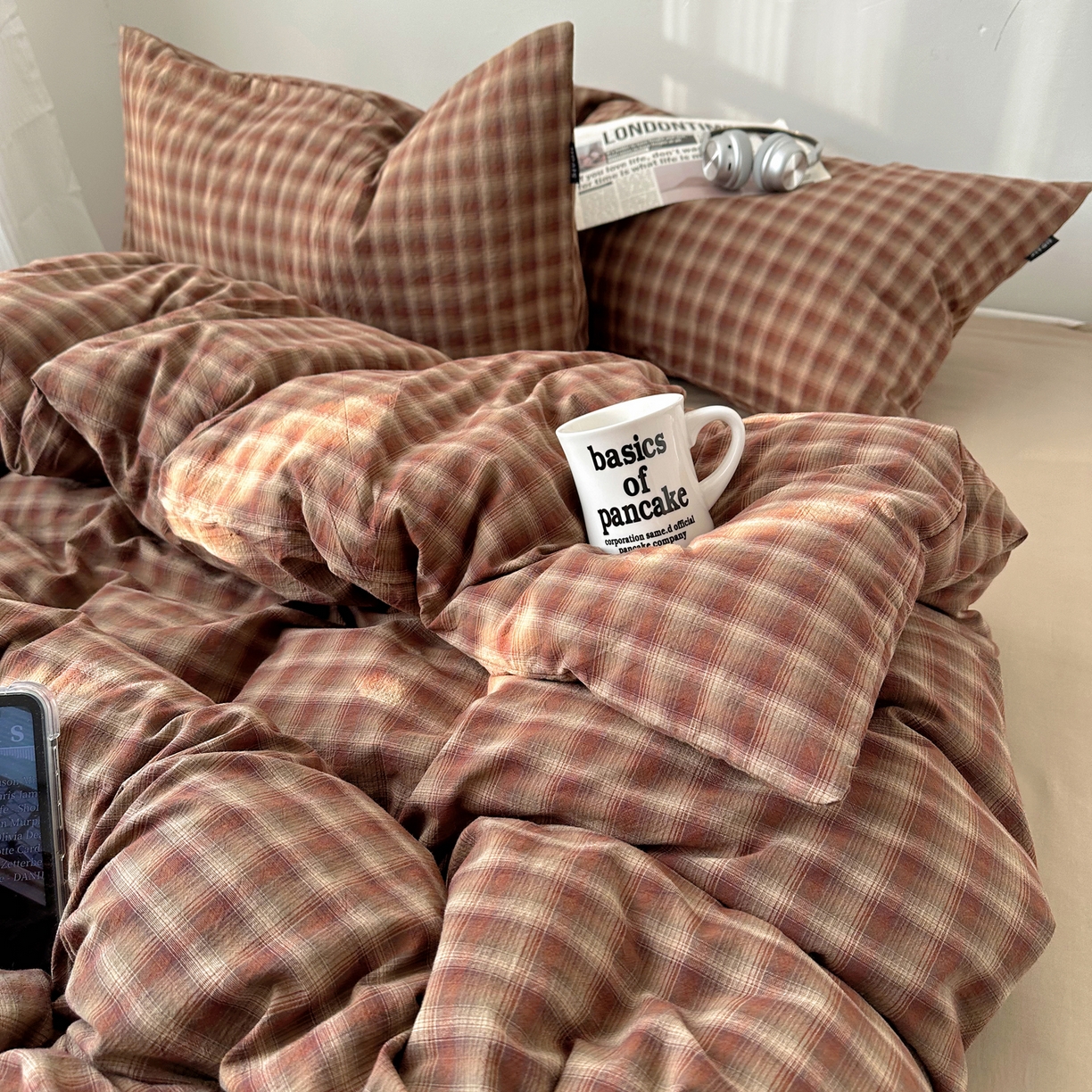 91家纺网 家纺一手货源 找家纺 XIWEN-希文家纺 2026春夏新款40支全棉纯棉色织水洗棉四件套 川奈-咖