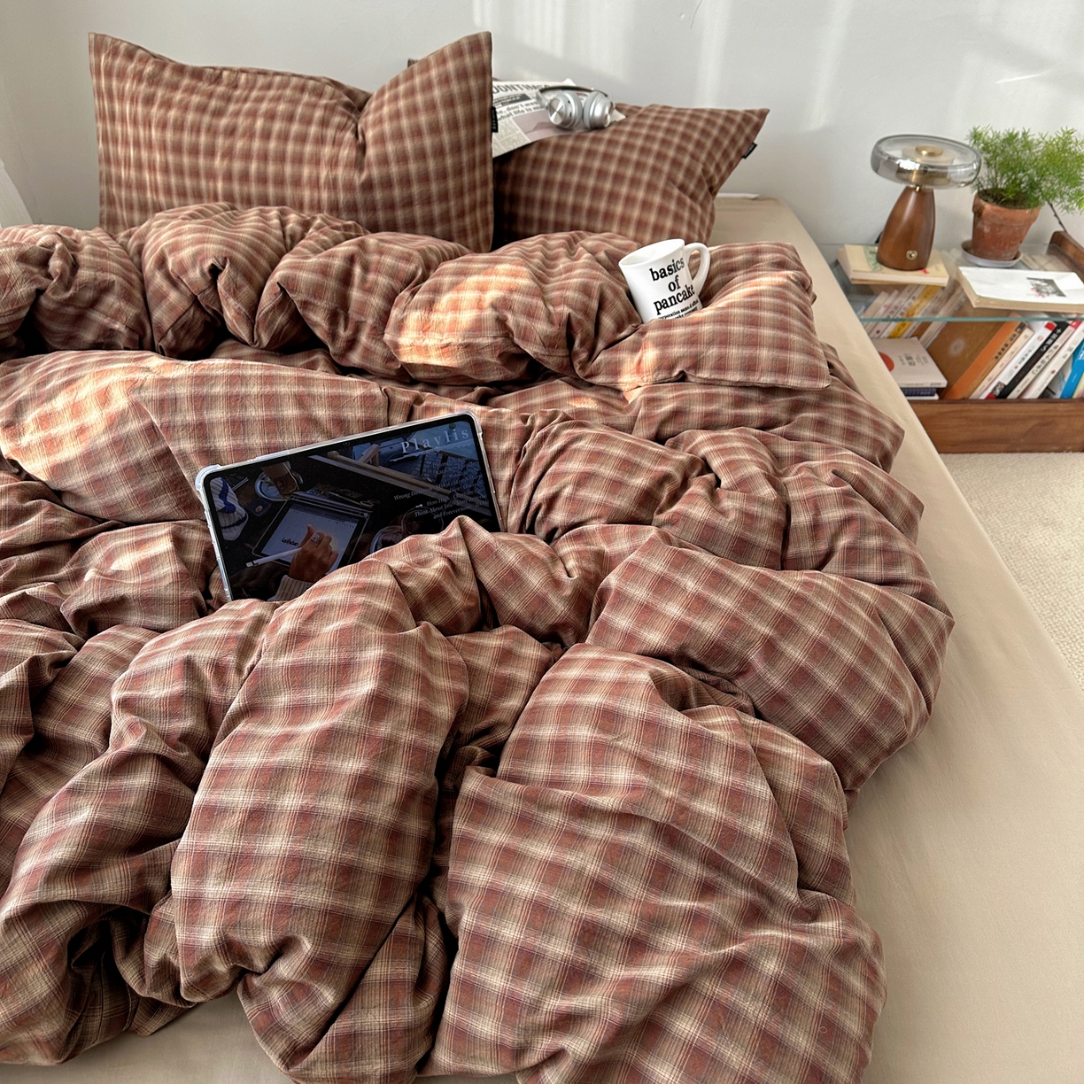 91家纺网 家纺一手货源 找家纺 XIWEN-希文家纺 2026春夏新款40支全棉纯棉色织水洗棉四件套 川奈-咖