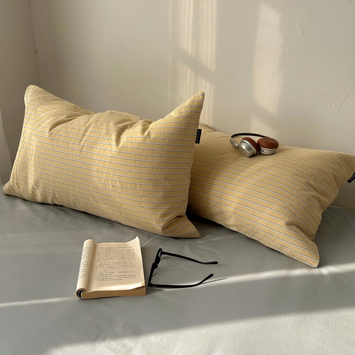 91家纺网 家纺一手货源 找家纺 XIWEN-希文家纺 2026春夏新款40支全棉纯棉色织水洗棉四件套 海盐条-黄