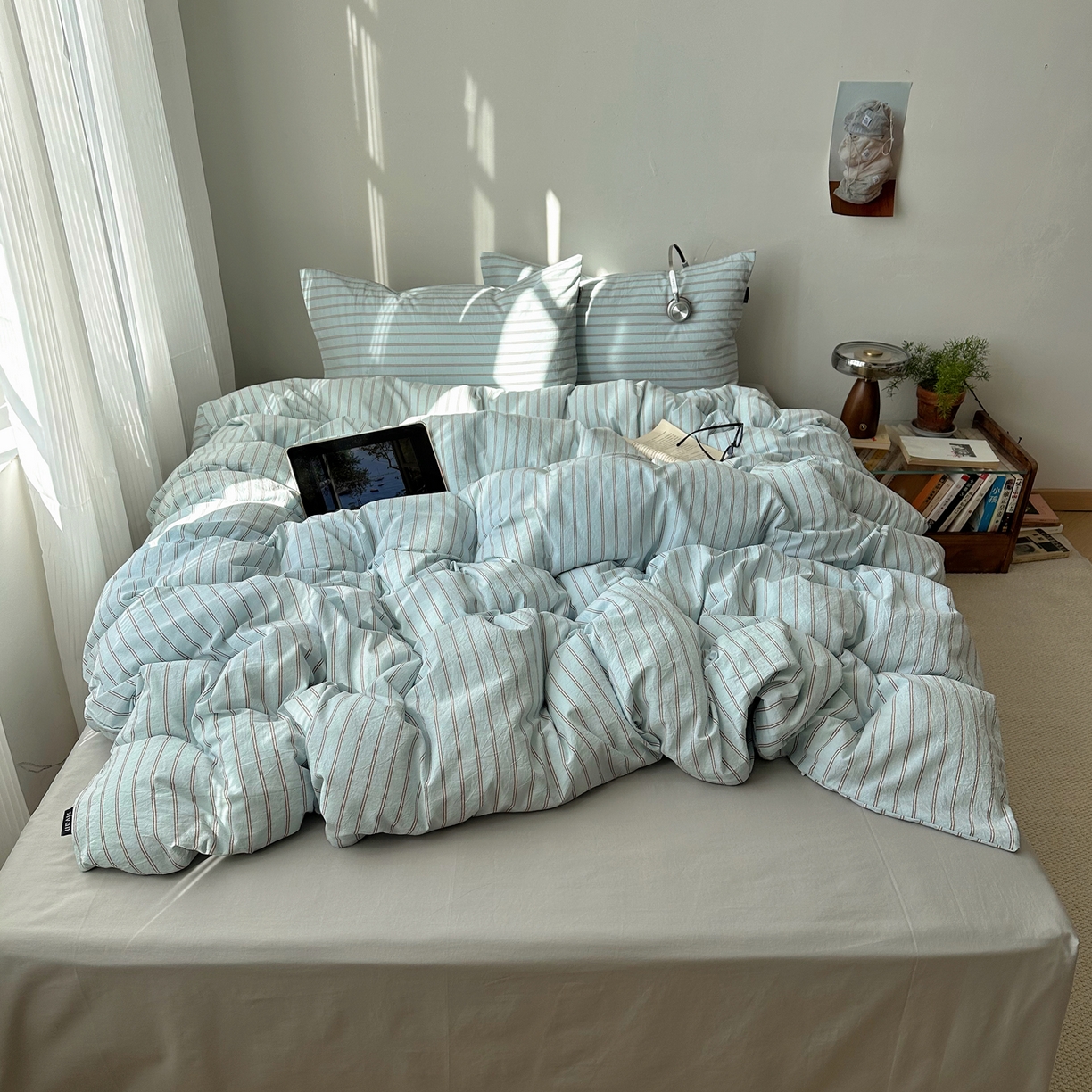 91家纺网 家纺一手货源 找家纺 XIWEN-希文家纺 2026春夏新款40支全棉纯棉色织水洗棉四件套 赫本-兰