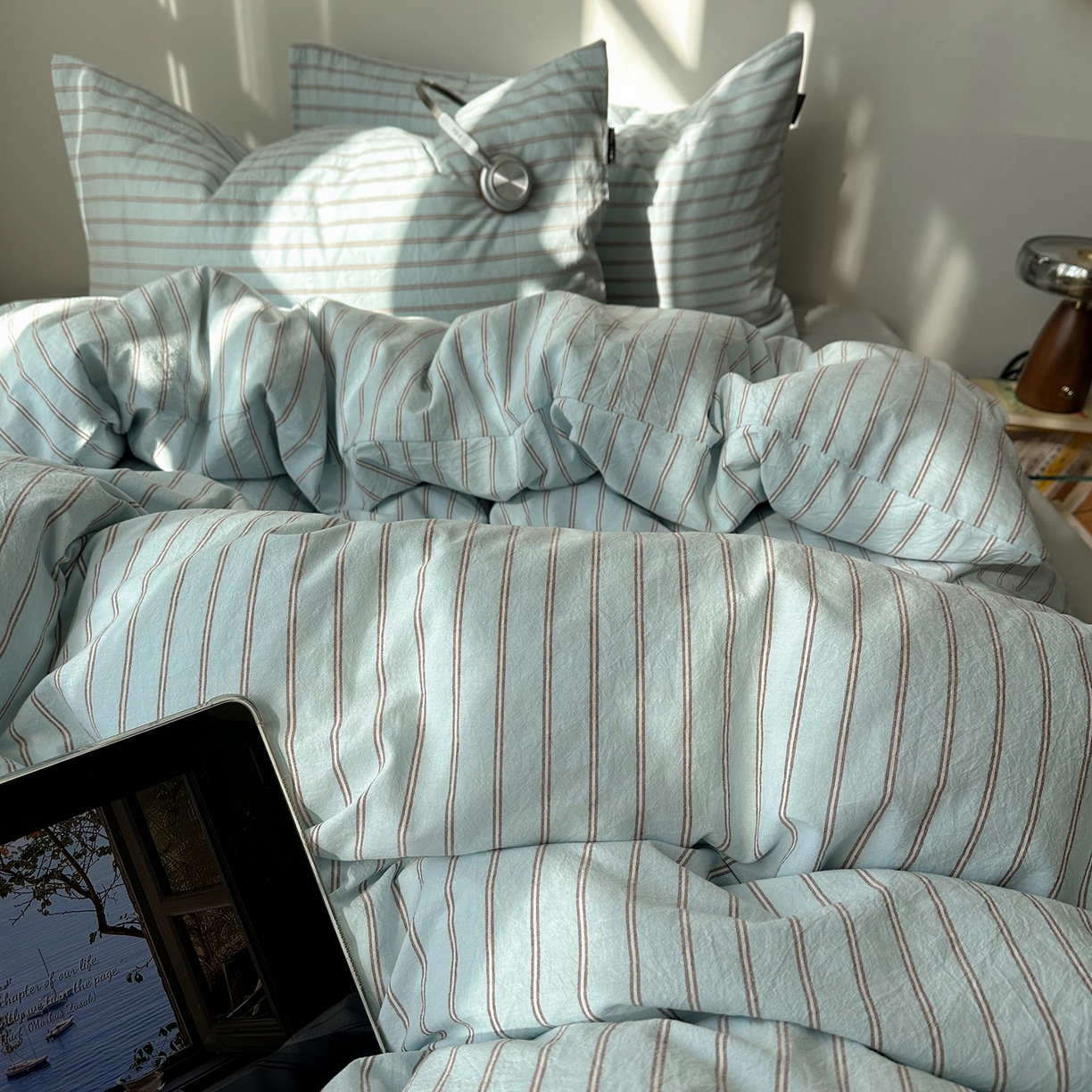 91家纺网 家纺一手货源 找家纺 XIWEN-希文家纺 2026春夏新款40支全棉纯棉色织水洗棉四件套 赫本-兰