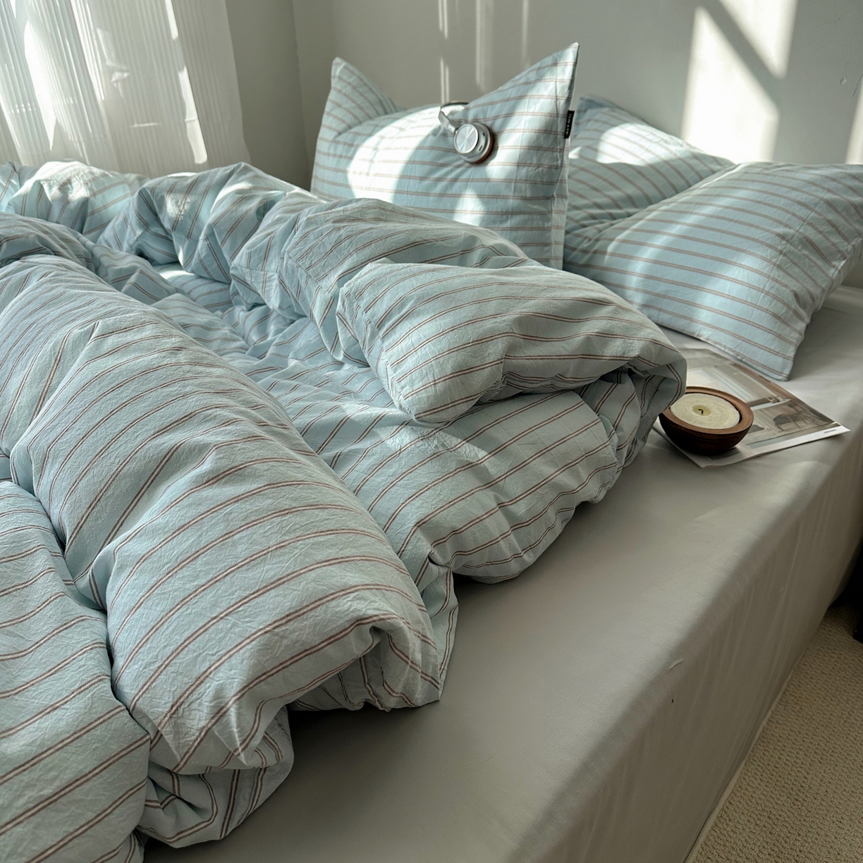 91家纺网 家纺一手货源 找家纺 XIWEN-希文家纺 2026春夏新款40支全棉纯棉色织水洗棉四件套 赫本-兰