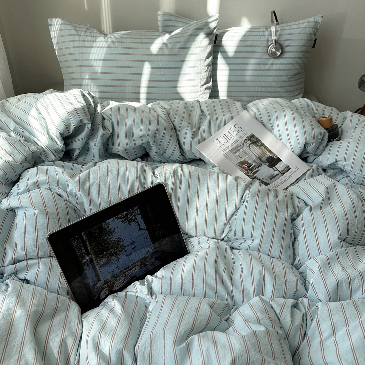 91家纺网 家纺一手货源 找家纺 XIWEN-希文家纺 2026春夏新款40支全棉纯棉色织水洗棉四件套 赫本-兰