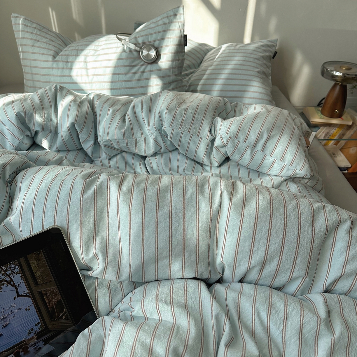 91家纺网 家纺一手货源 找家纺 XIWEN-希文家纺 2026春夏新款40支全棉纯棉色织水洗棉四件套 赫本-兰