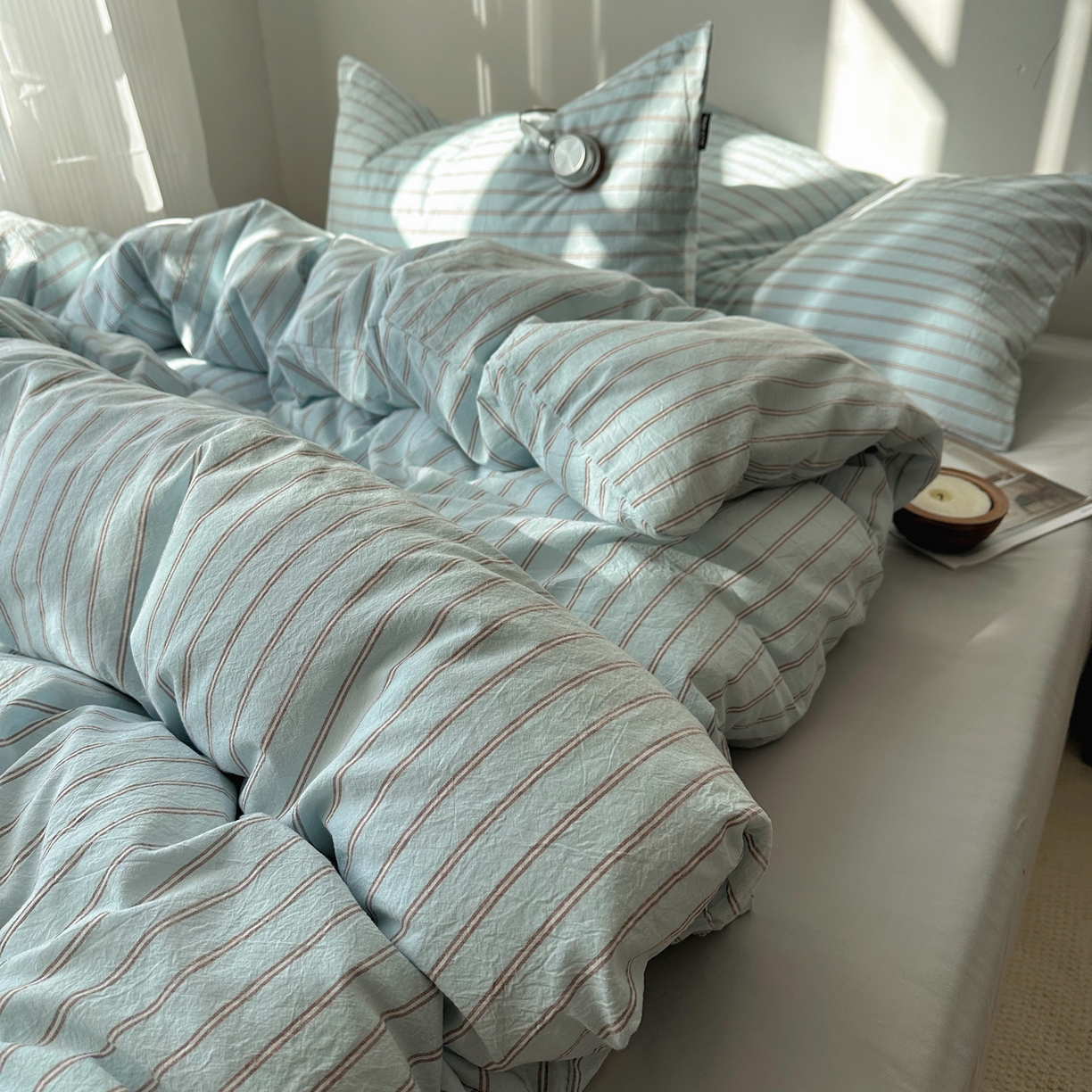 91家纺网 家纺一手货源 找家纺 XIWEN-希文家纺 2026春夏新款40支全棉纯棉色织水洗棉四件套 赫本-兰