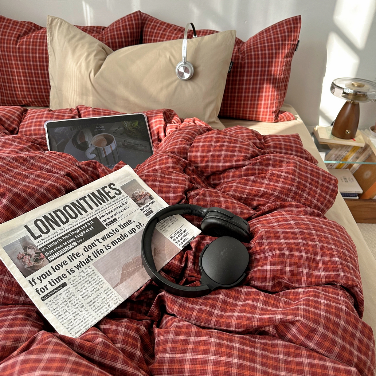 91家纺网 家纺一手货源 找家纺 XIWEN-希文家纺 2026春夏新款40支全棉纯棉色织水洗棉四件套 空野-红