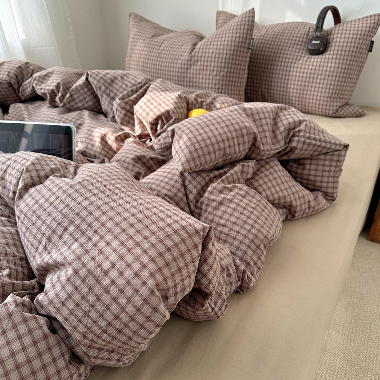 91家纺网 家纺一手货源 找家纺 XIWEN-希文家纺 2026春夏新款40支全棉纯棉色织水洗棉四件套 空野-咖