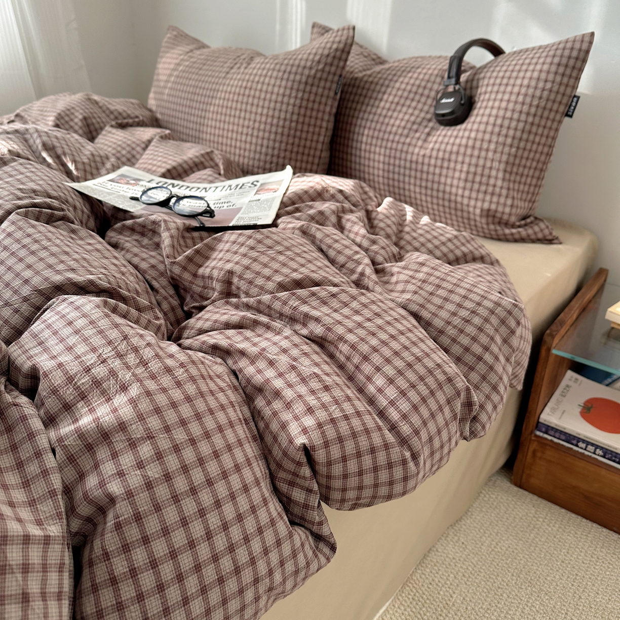 91家纺网 家纺一手货源 找家纺 XIWEN-希文家纺 2026春夏新款40支全棉纯棉色织水洗棉四件套 空野-咖