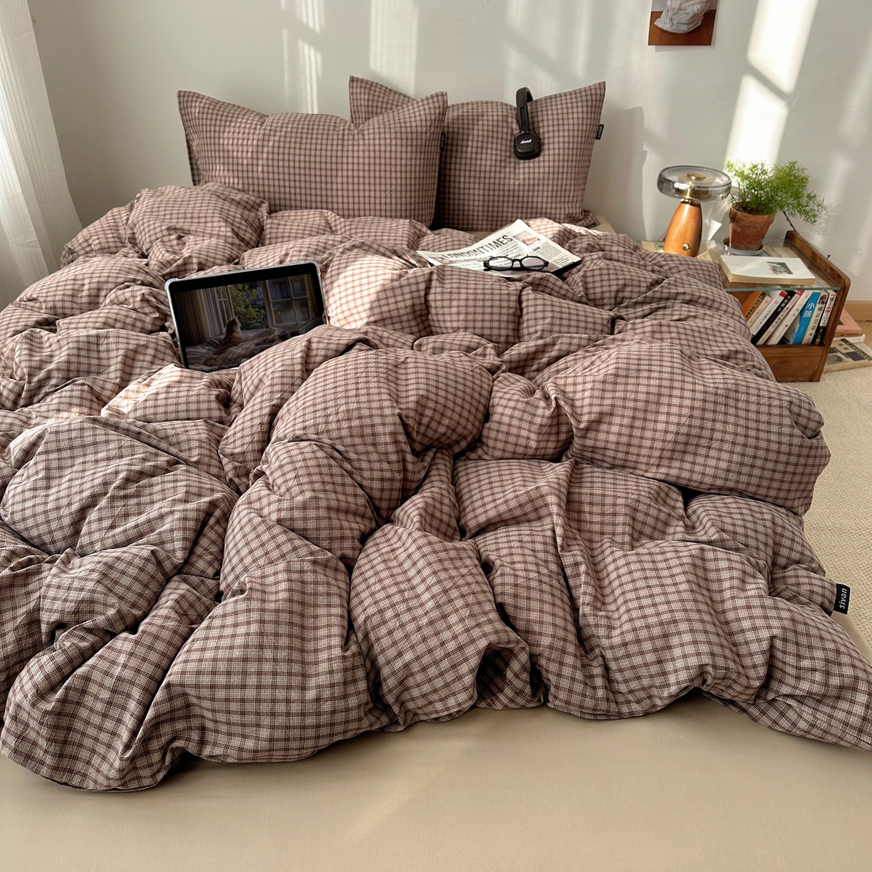 91家纺网 家纺一手货源 找家纺 XIWEN-希文家纺 2026春夏新款40支全棉纯棉色织水洗棉四件套 空野-咖