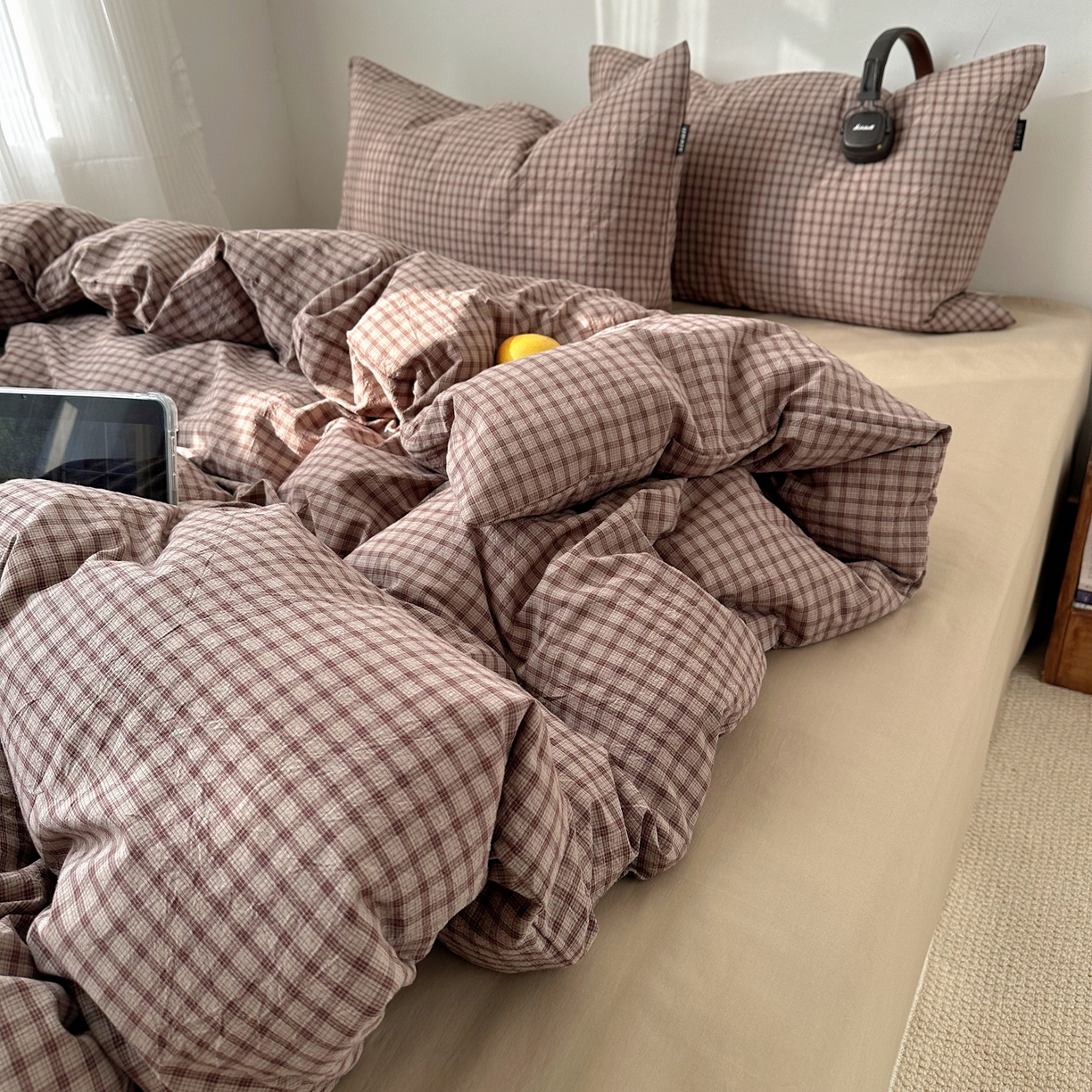 91家纺网 家纺一手货源 找家纺 XIWEN-希文家纺 2026春夏新款40支全棉纯棉色织水洗棉四件套 空野-咖