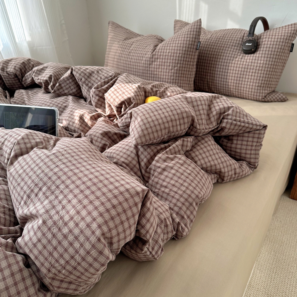 91家纺网 家纺一手货源 找家纺 XIWEN-希文家纺 2026春夏新款40支全棉纯棉色织水洗棉四件套 空野-咖