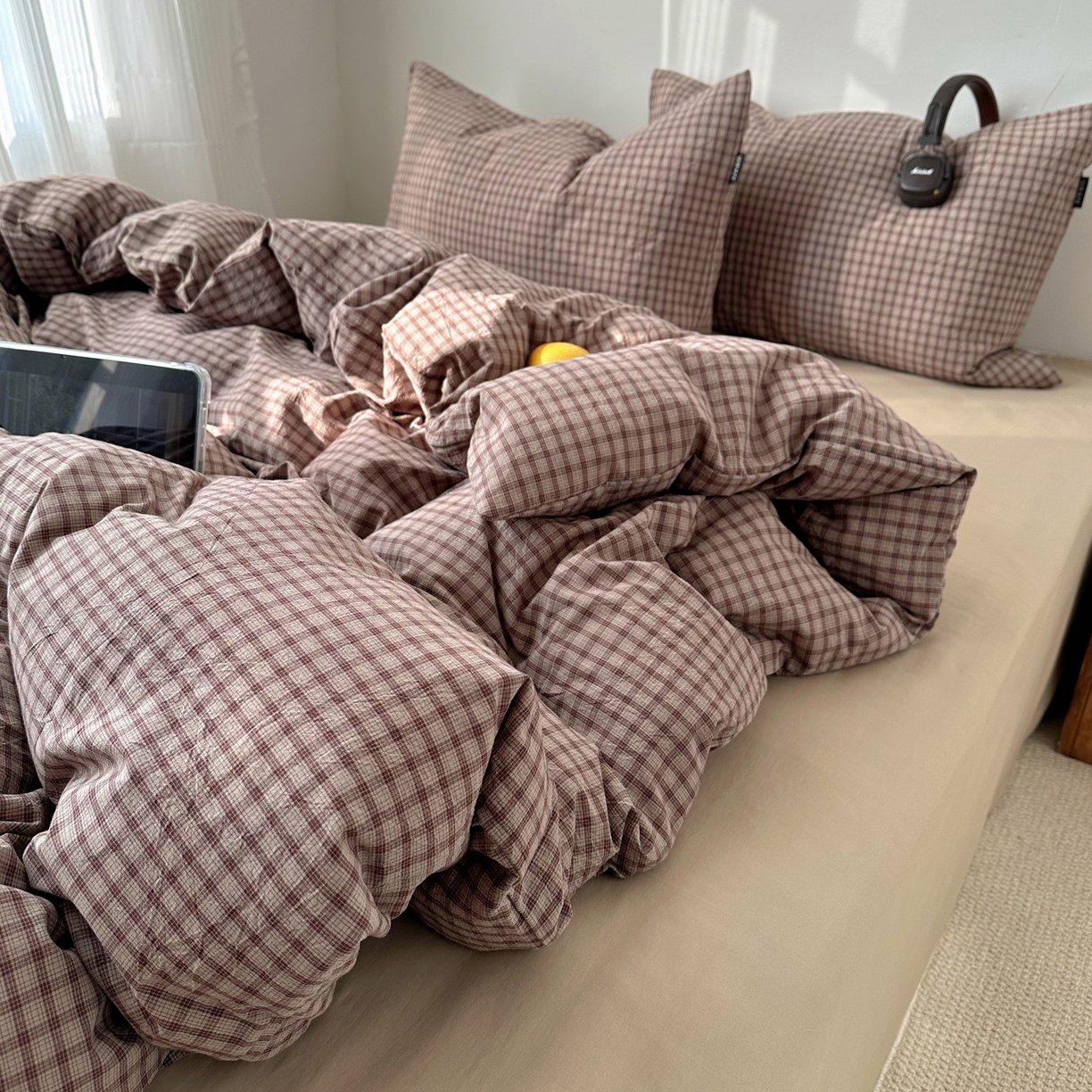 91家纺网 家纺一手货源 找家纺 XIWEN-希文家纺 2026春夏新款40支全棉纯棉色织水洗棉四件套 空野-咖