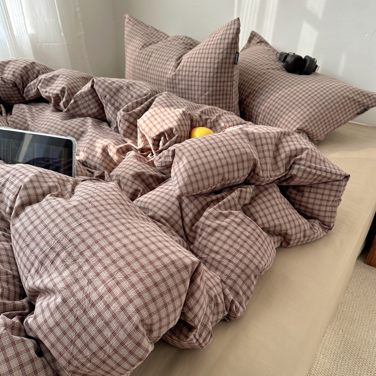 91家纺网 家纺一手货源 找家纺 XIWEN-希文家纺 2026春夏新款40支全棉纯棉色织水洗棉四件套 空野-咖