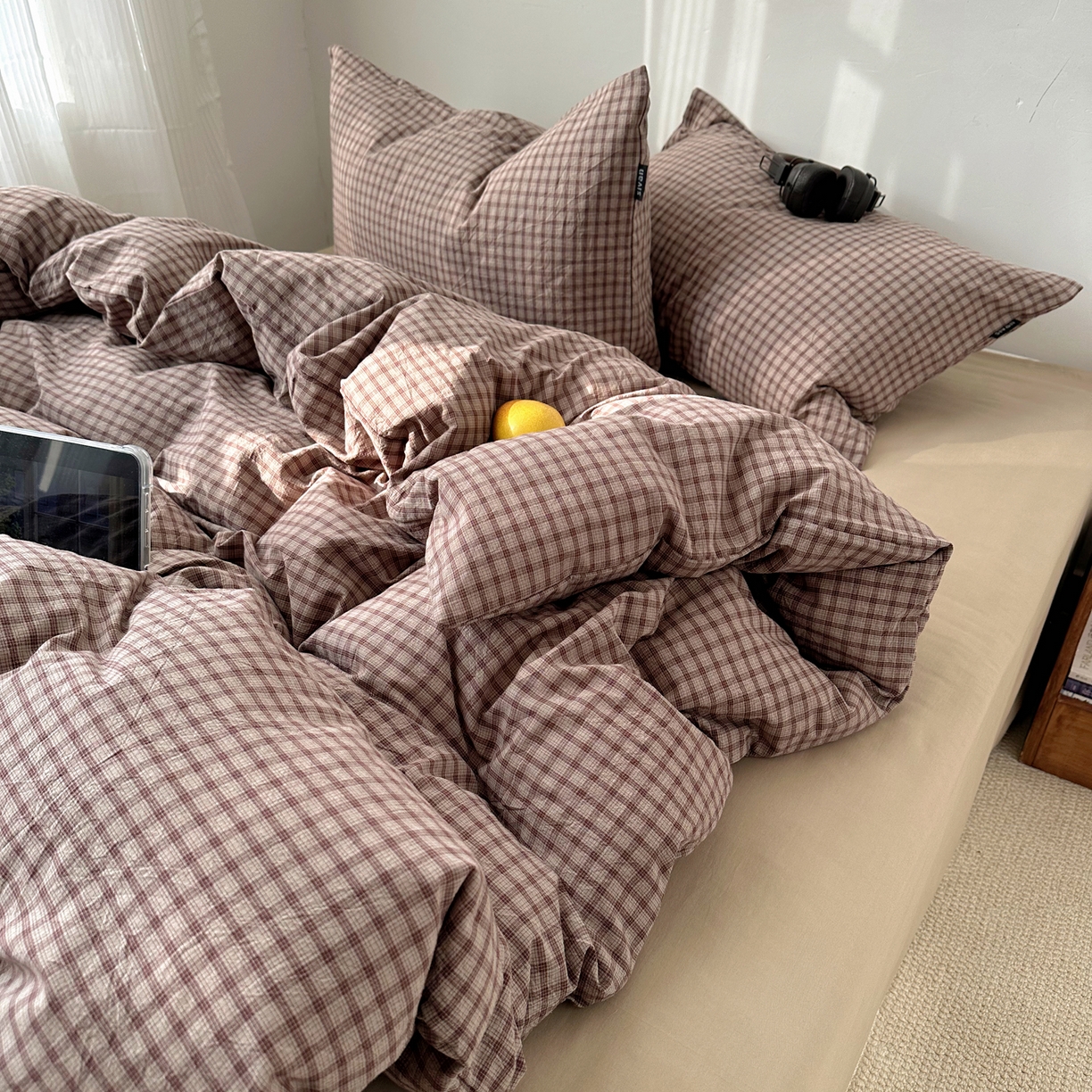 91家纺网 家纺一手货源 找家纺 XIWEN-希文家纺 2026春夏新款40支全棉纯棉色织水洗棉四件套 空野-咖