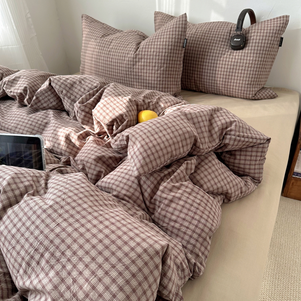 91家纺网 家纺一手货源 找家纺 XIWEN-希文家纺 2026春夏新款40支全棉纯棉色织水洗棉四件套 空野-咖