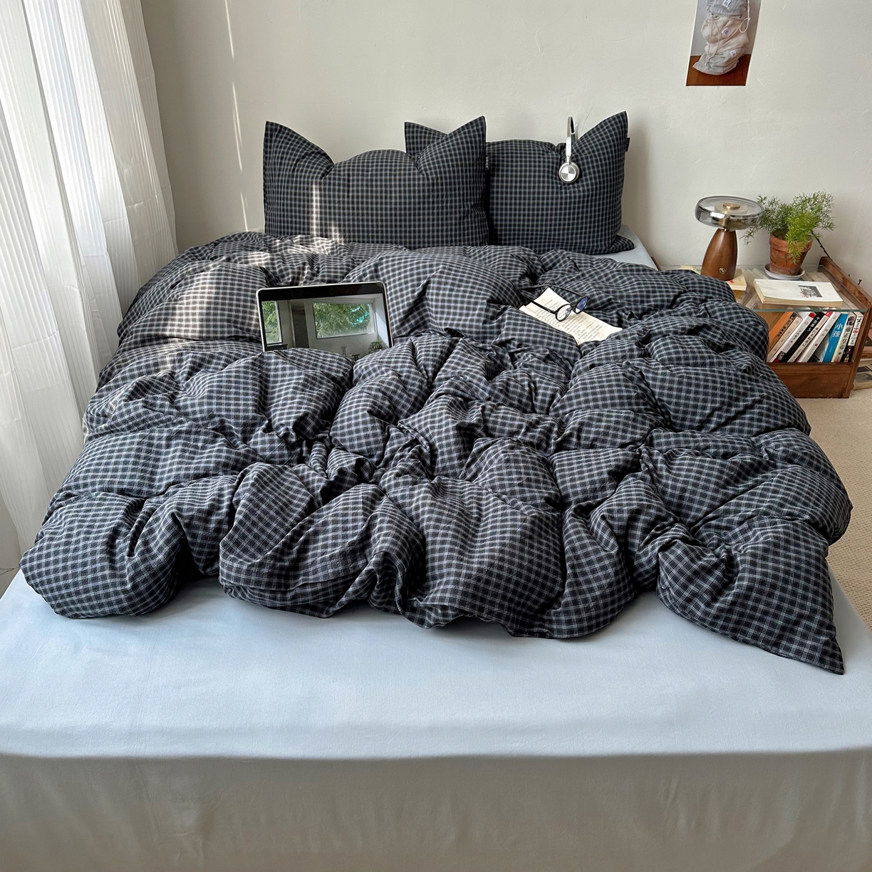 91家纺网 家纺一手货源 找家纺 XIWEN-希文家纺 2026春夏新款40支全棉纯棉色织水洗棉四件套 空野-兰