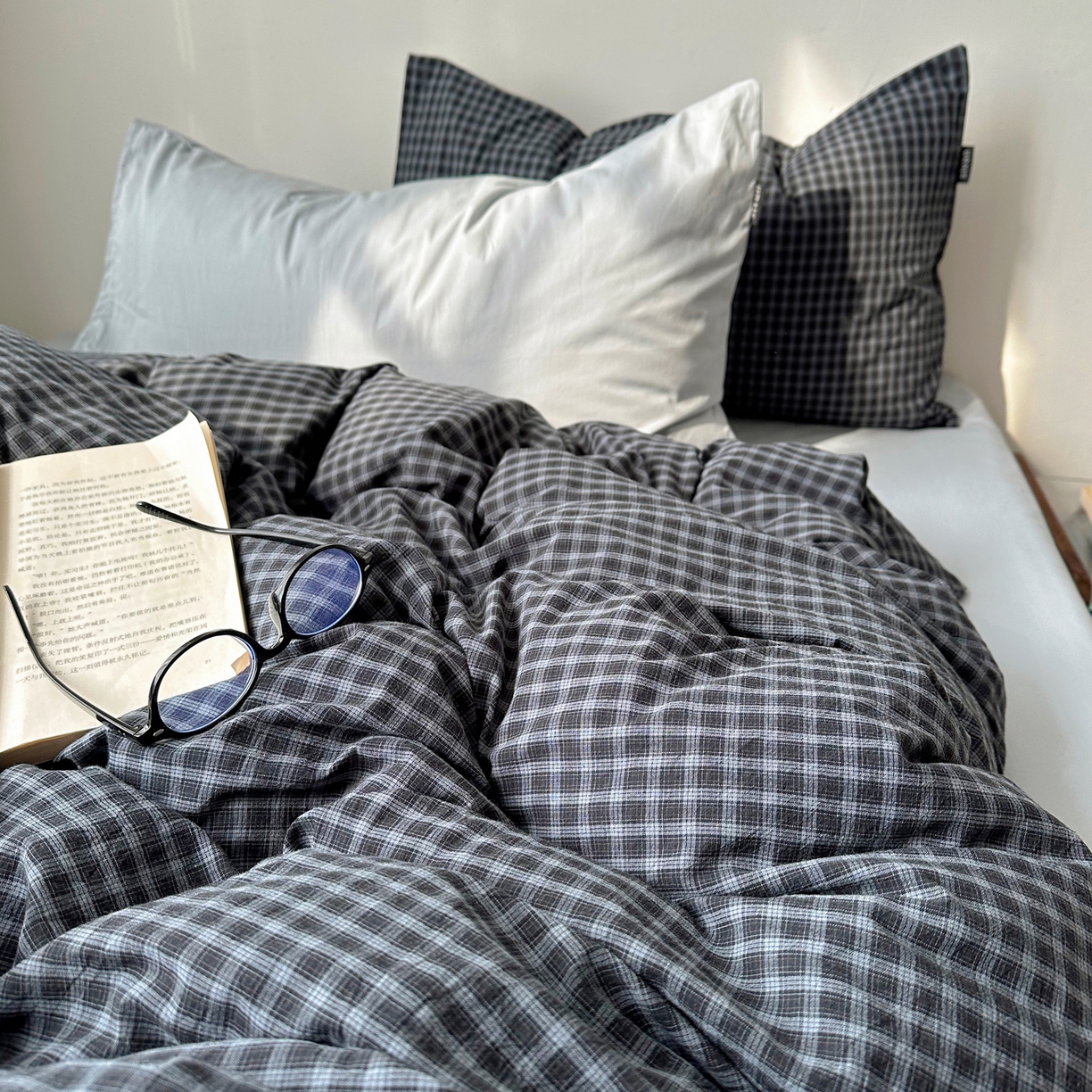 91家纺网 家纺一手货源 找家纺 XIWEN-希文家纺 2026春夏新款40支全棉纯棉色织水洗棉四件套 空野-兰