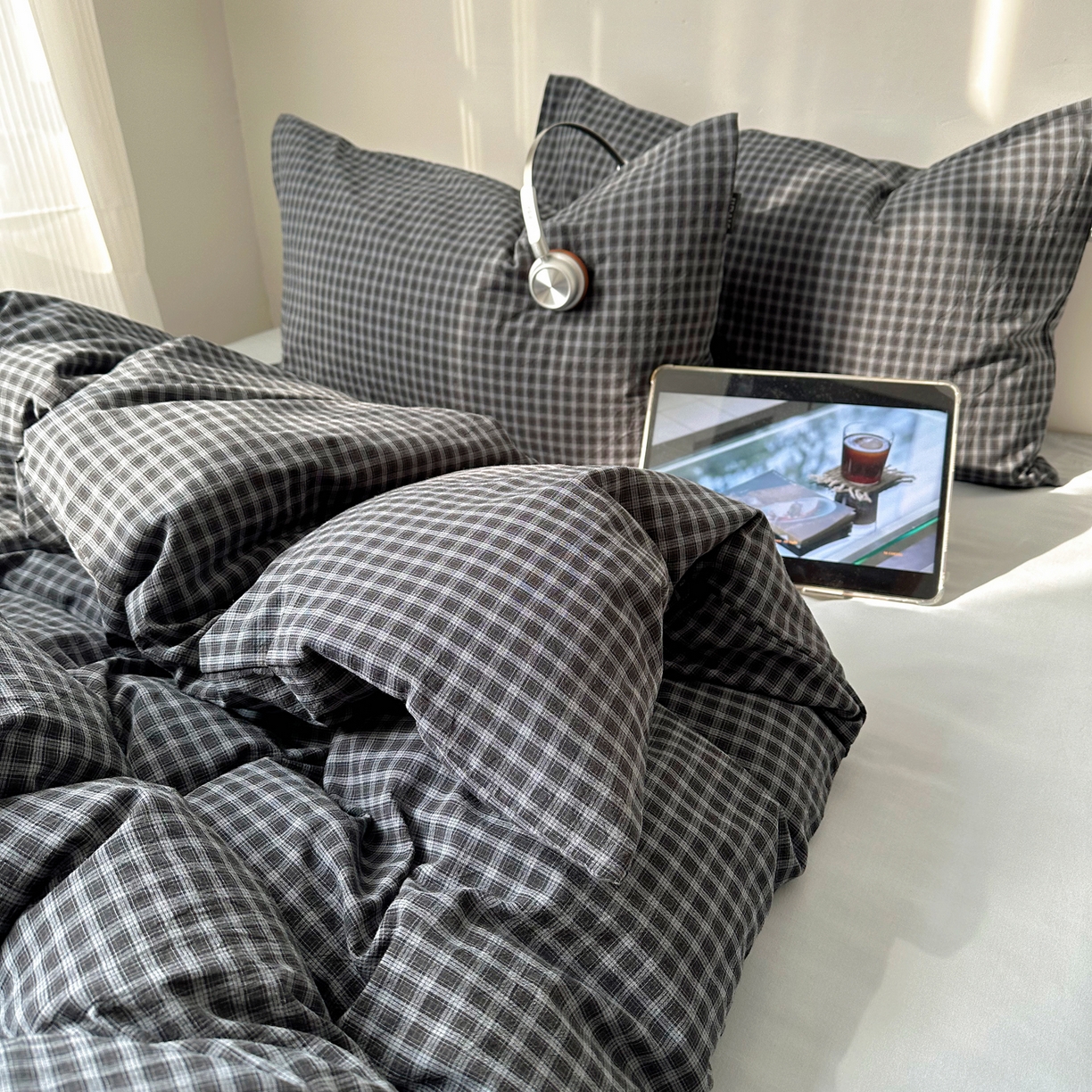 91家纺网 家纺一手货源 找家纺 XIWEN-希文家纺 2026春夏新款40支全棉纯棉色织水洗棉四件套 空野-兰