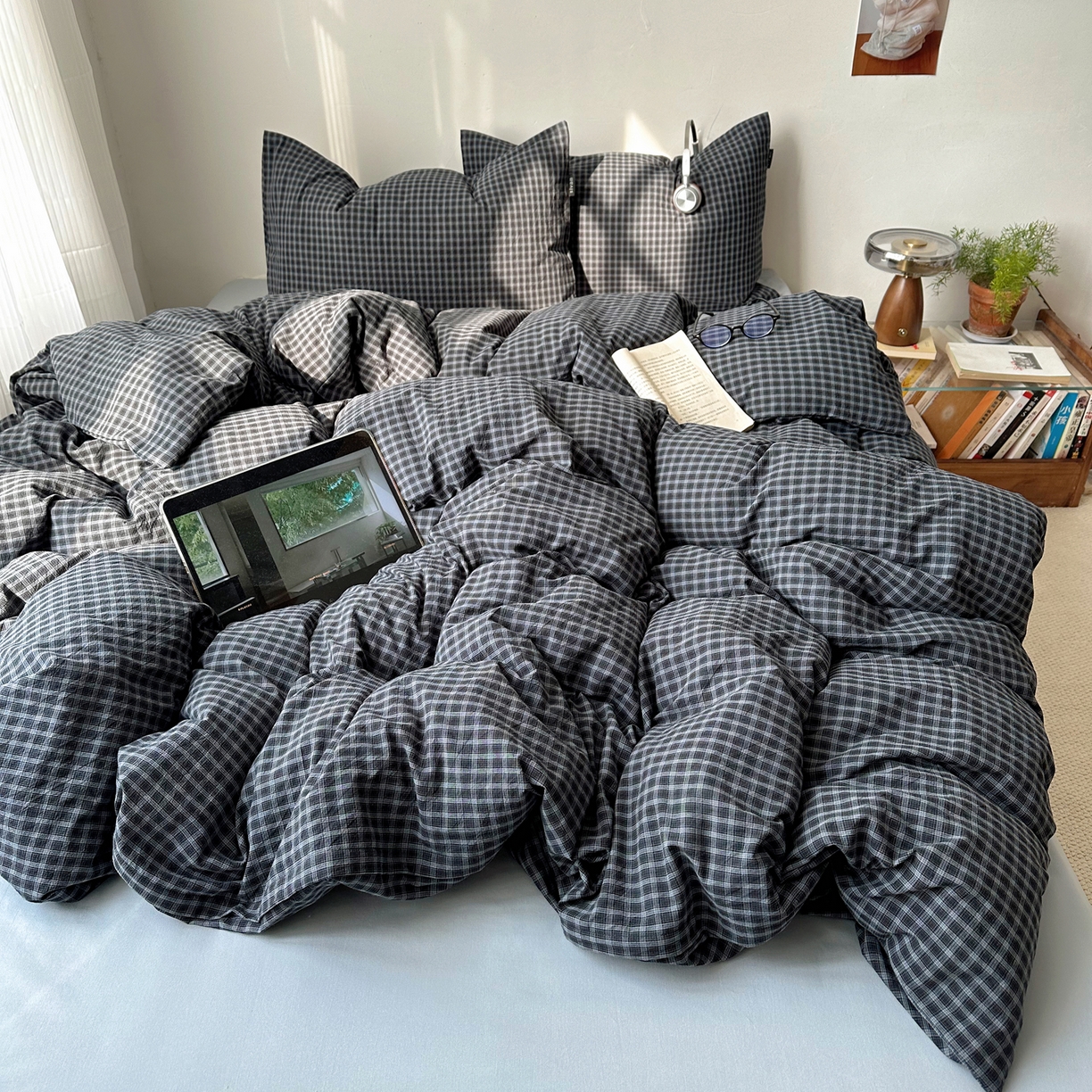 91家纺网 家纺一手货源 找家纺 XIWEN-希文家纺 2026春夏新款40支全棉纯棉色织水洗棉四件套 空野-兰