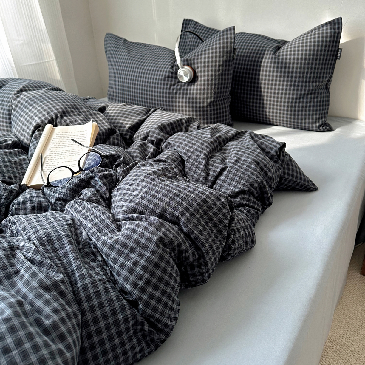 91家纺网 家纺一手货源 找家纺 XIWEN-希文家纺 2026春夏新款40支全棉纯棉色织水洗棉四件套 空野-兰