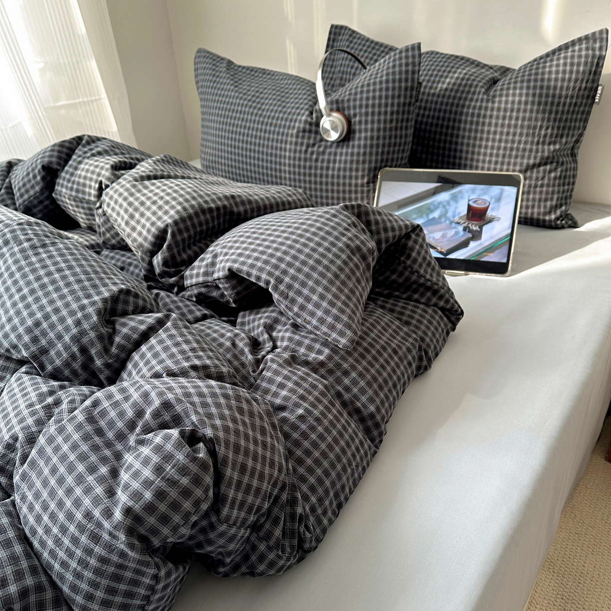 91家纺网 家纺一手货源 找家纺 XIWEN-希文家纺 2026春夏新款40支全棉纯棉色织水洗棉四件套 空野-兰