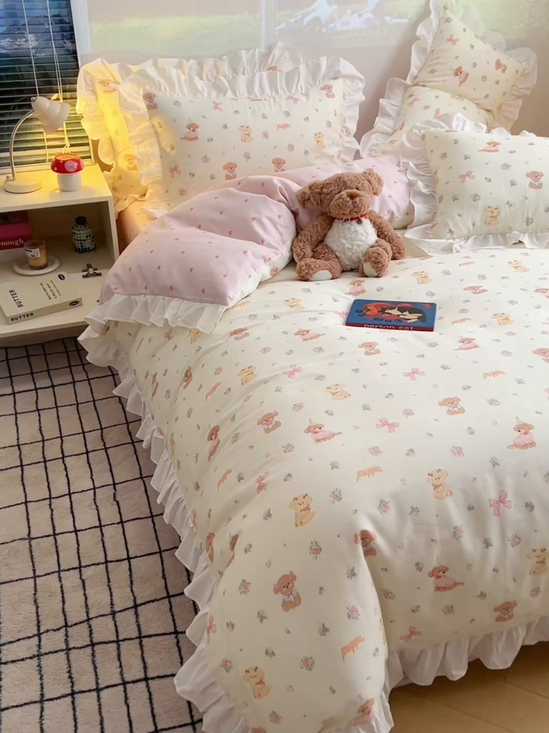 91家纺网 家纺一手货源 找家纺 （总）六巷胡同 2026新款韩式INS减龄花边款全棉卡通四件套（会员-5元)