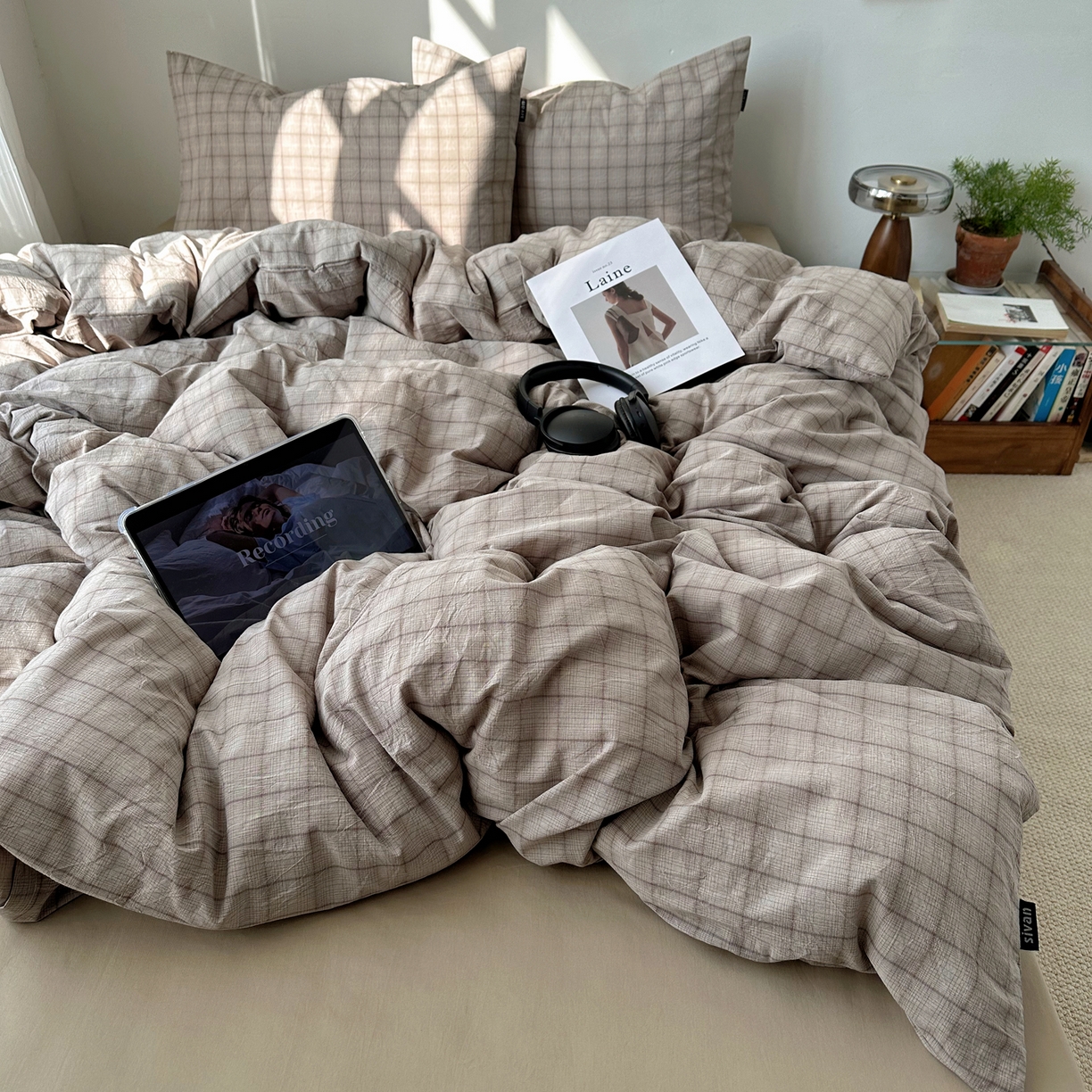 XIWEN-希文家纺 2026春夏新款40支全棉纯棉色织水洗棉四件套 曼光-灰