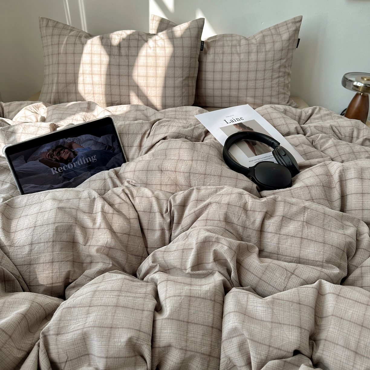 91家纺网 家纺一手货源 找家纺 XIWEN-希文家纺 2026春夏新款40支全棉纯棉色织水洗棉四件套 曼光-灰