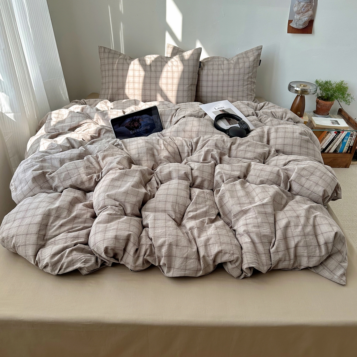 91家纺网 家纺一手货源 找家纺 XIWEN-希文家纺 2026春夏新款40支全棉纯棉色织水洗棉四件套 曼光-灰