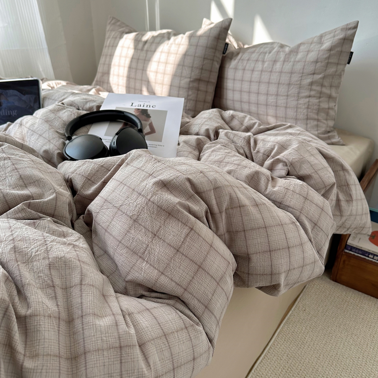 91家纺网 家纺一手货源 找家纺 XIWEN-希文家纺 2026春夏新款40支全棉纯棉色织水洗棉四件套 曼光-灰