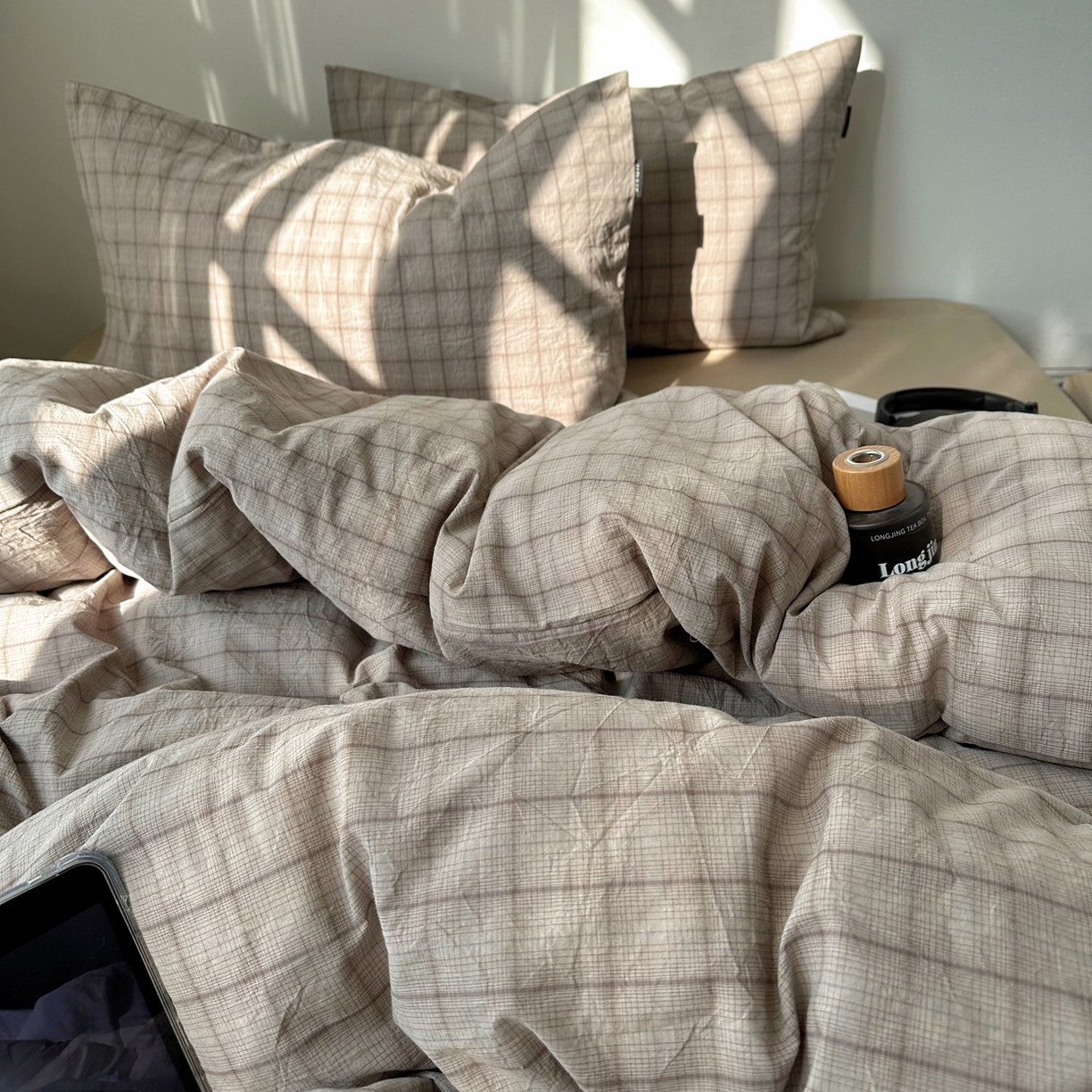 91家纺网 家纺一手货源 找家纺 XIWEN-希文家纺 2026春夏新款40支全棉纯棉色织水洗棉四件套 曼光-灰