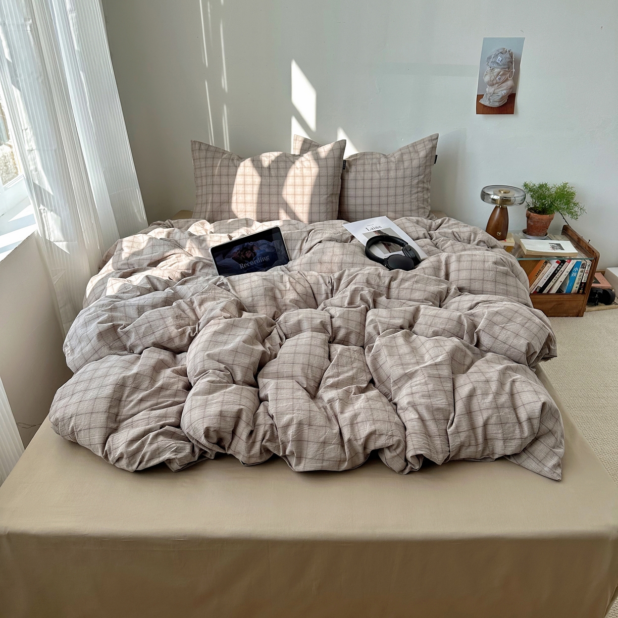 91家纺网 家纺一手货源 找家纺 XIWEN-希文家纺 2026春夏新款40支全棉纯棉色织水洗棉四件套 曼光-灰