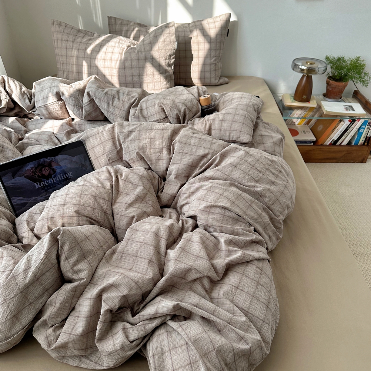 91家纺网 家纺一手货源 找家纺 XIWEN-希文家纺 2026春夏新款40支全棉纯棉色织水洗棉四件套 曼光-灰