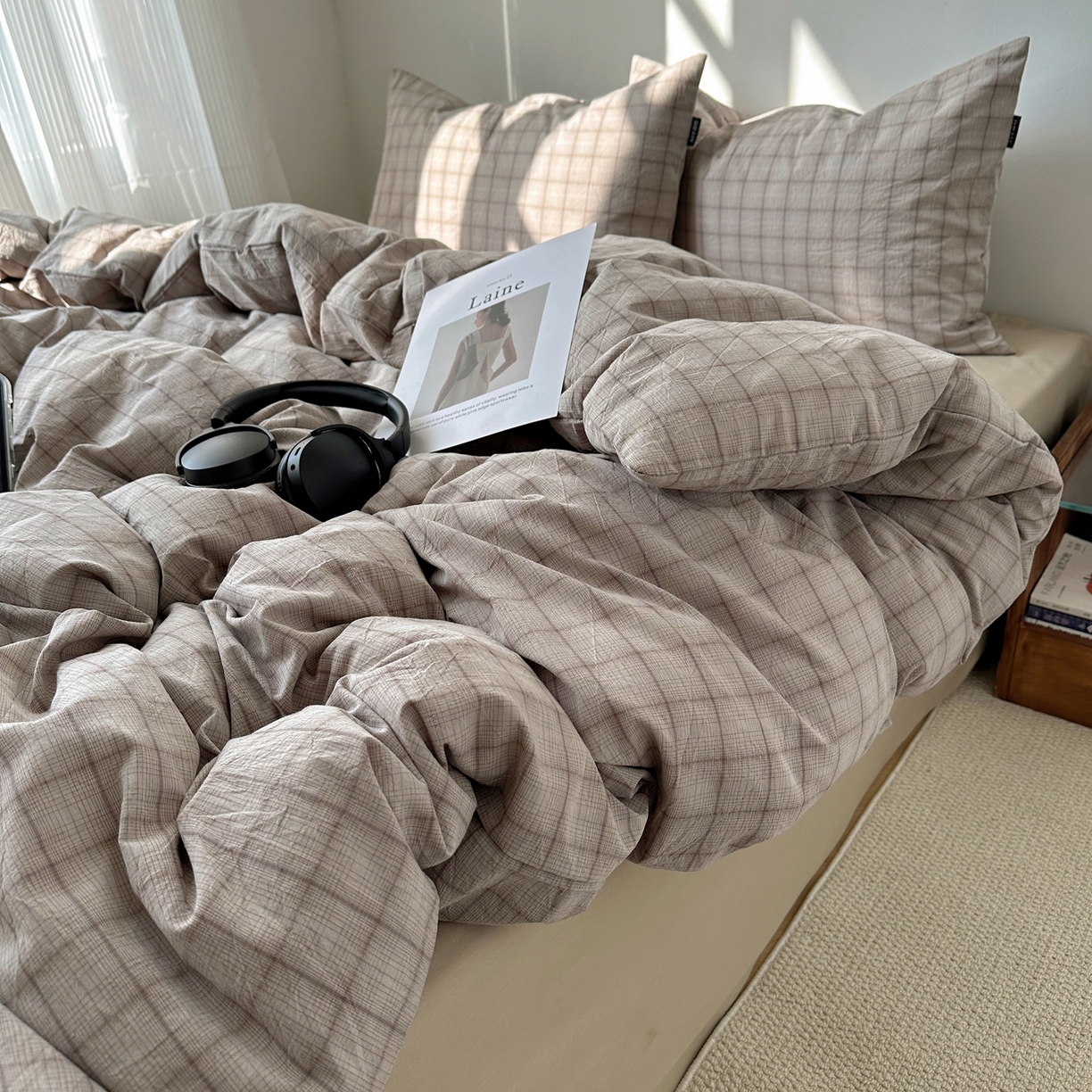 91家纺网 家纺一手货源 找家纺 XIWEN-希文家纺 2026春夏新款40支全棉纯棉色织水洗棉四件套 曼光-灰