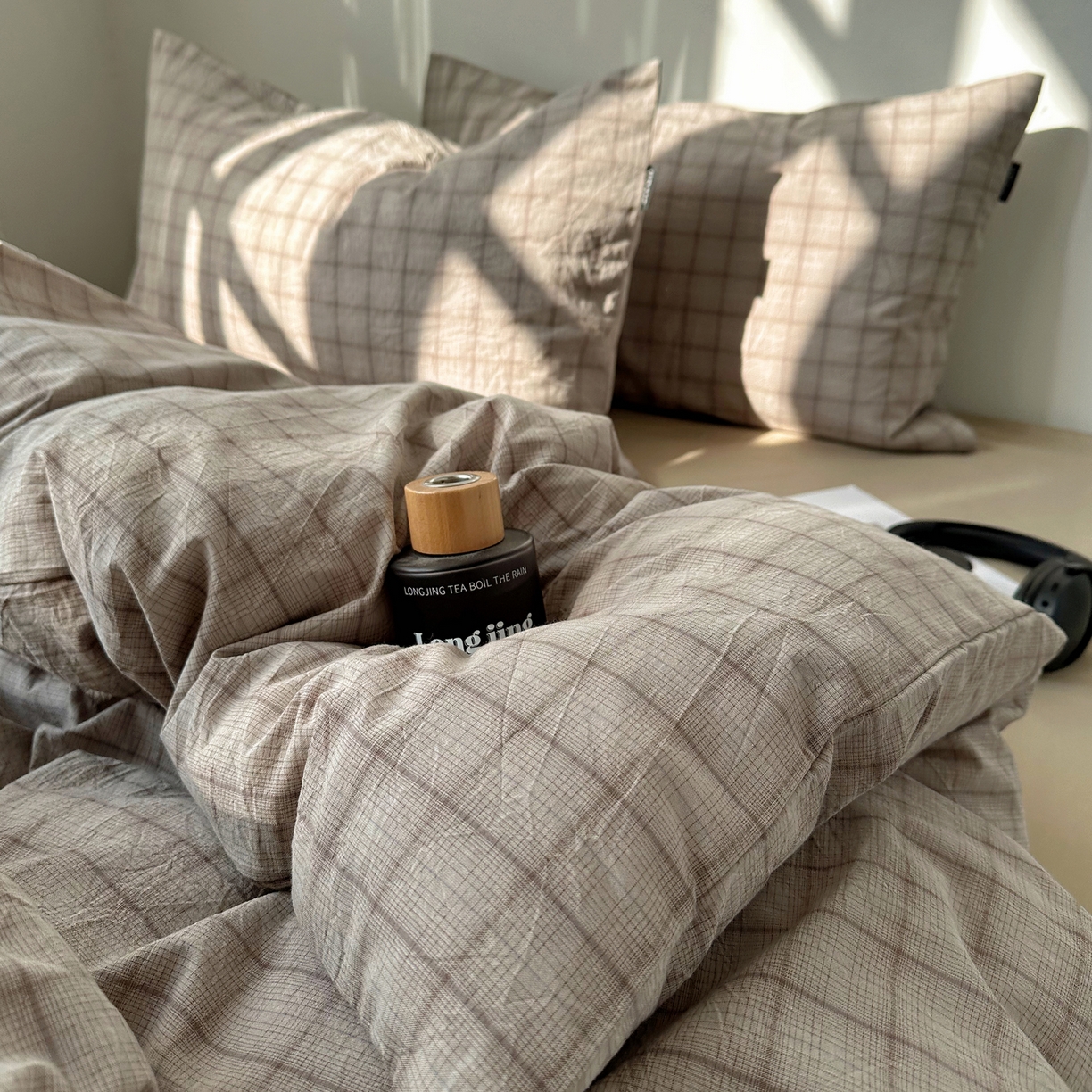 91家纺网 家纺一手货源 找家纺 XIWEN-希文家纺 2026春夏新款40支全棉纯棉色织水洗棉四件套 曼光-灰