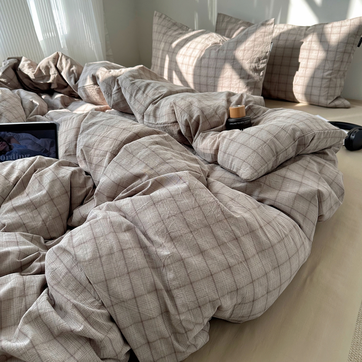 91家纺网 家纺一手货源 找家纺 XIWEN-希文家纺 2026春夏新款40支全棉纯棉色织水洗棉四件套 曼光-灰