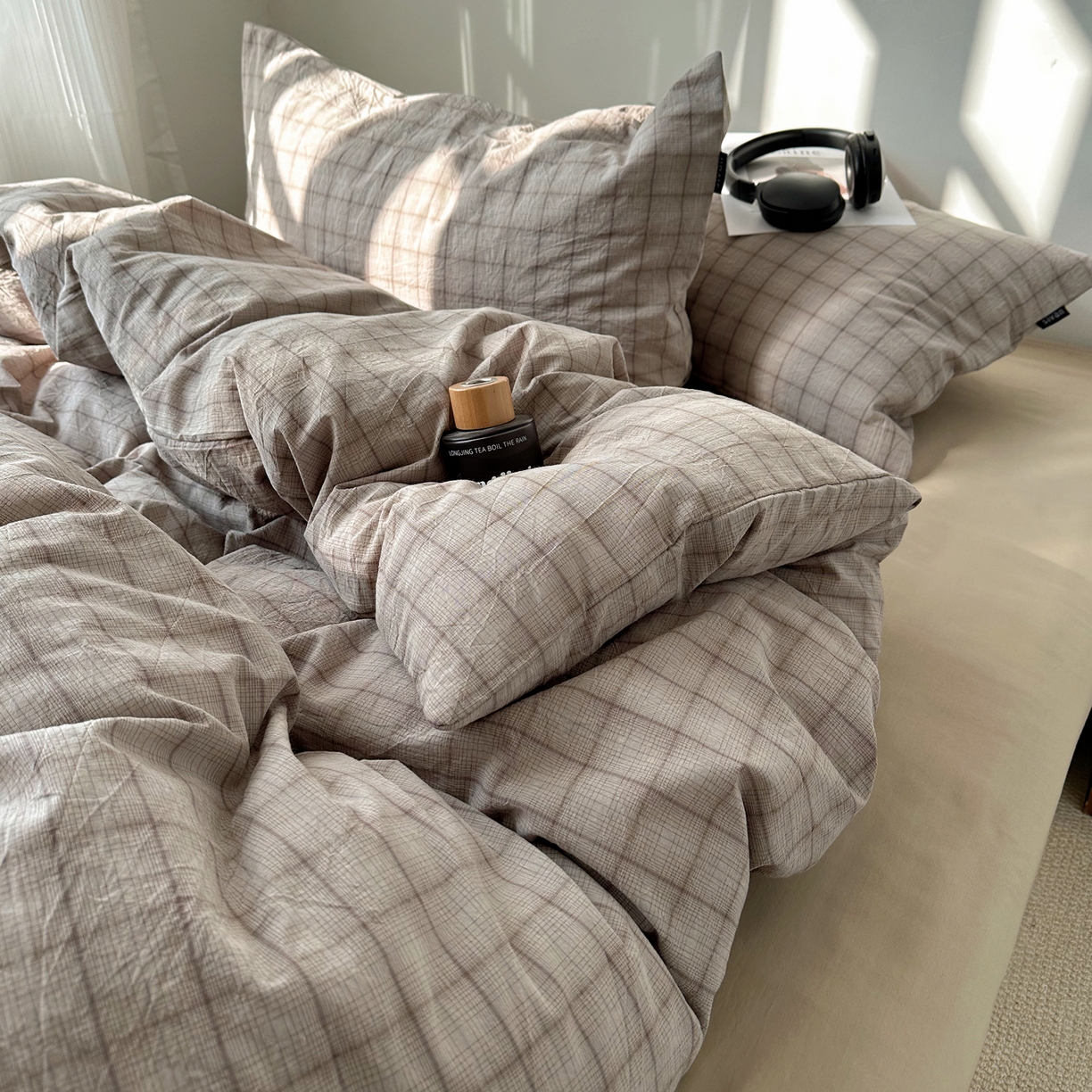 91家纺网 家纺一手货源 找家纺 XIWEN-希文家纺 2026春夏新款40支全棉纯棉色织水洗棉四件套 曼光-灰