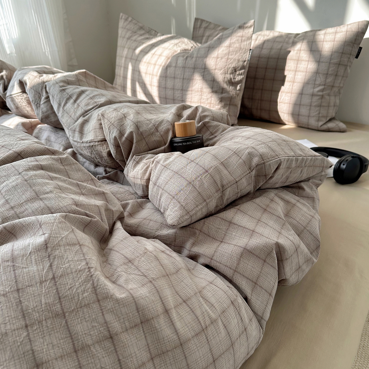 91家纺网 家纺一手货源 找家纺 XIWEN-希文家纺 2026春夏新款40支全棉纯棉色织水洗棉四件套 曼光-灰