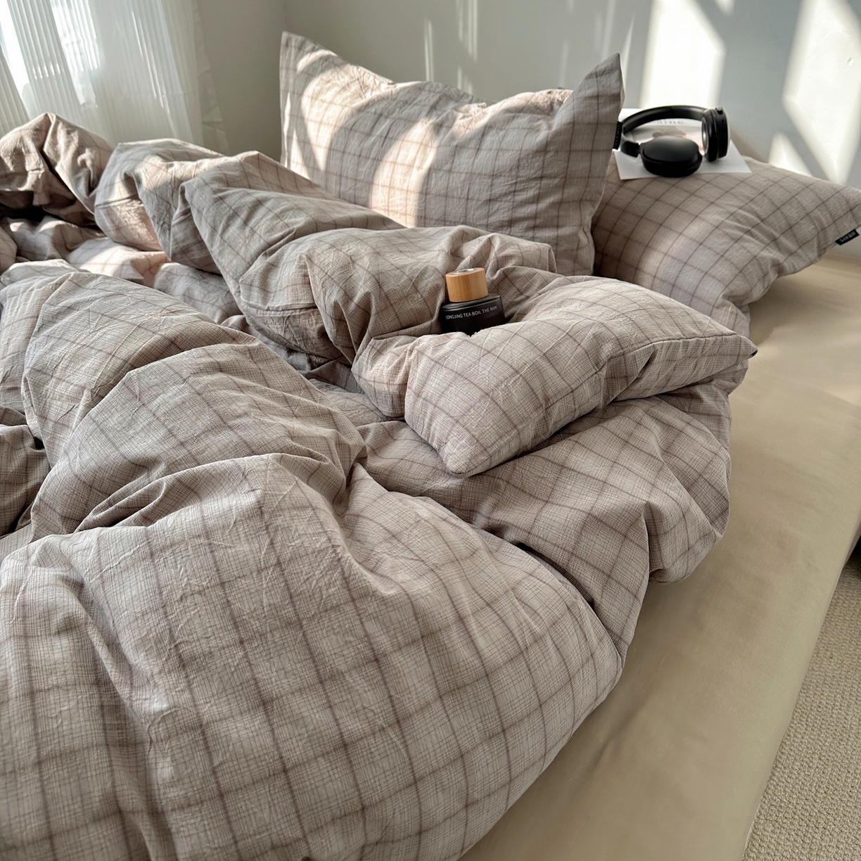 91家纺网 家纺一手货源 找家纺 XIWEN-希文家纺 2026春夏新款40支全棉纯棉色织水洗棉四件套 曼光-灰