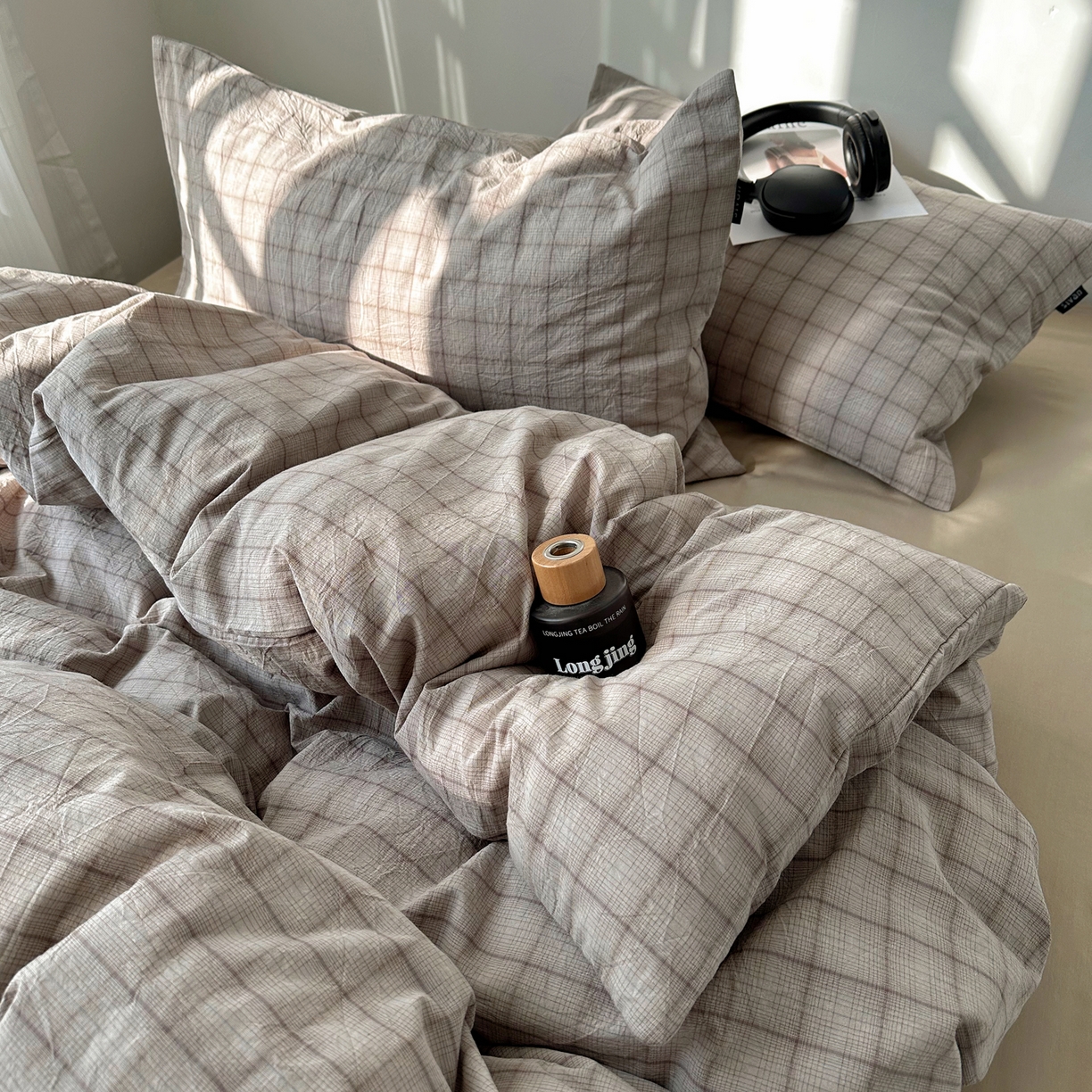 91家纺网 家纺一手货源 找家纺 XIWEN-希文家纺 2026春夏新款40支全棉纯棉色织水洗棉四件套 曼光-灰