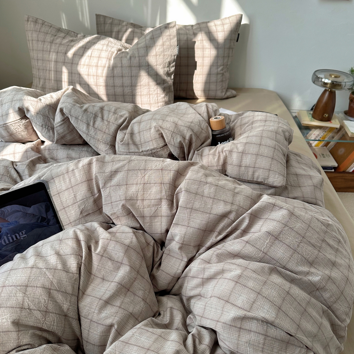 91家纺网 家纺一手货源 找家纺 XIWEN-希文家纺 2026春夏新款40支全棉纯棉色织水洗棉四件套 曼光-灰