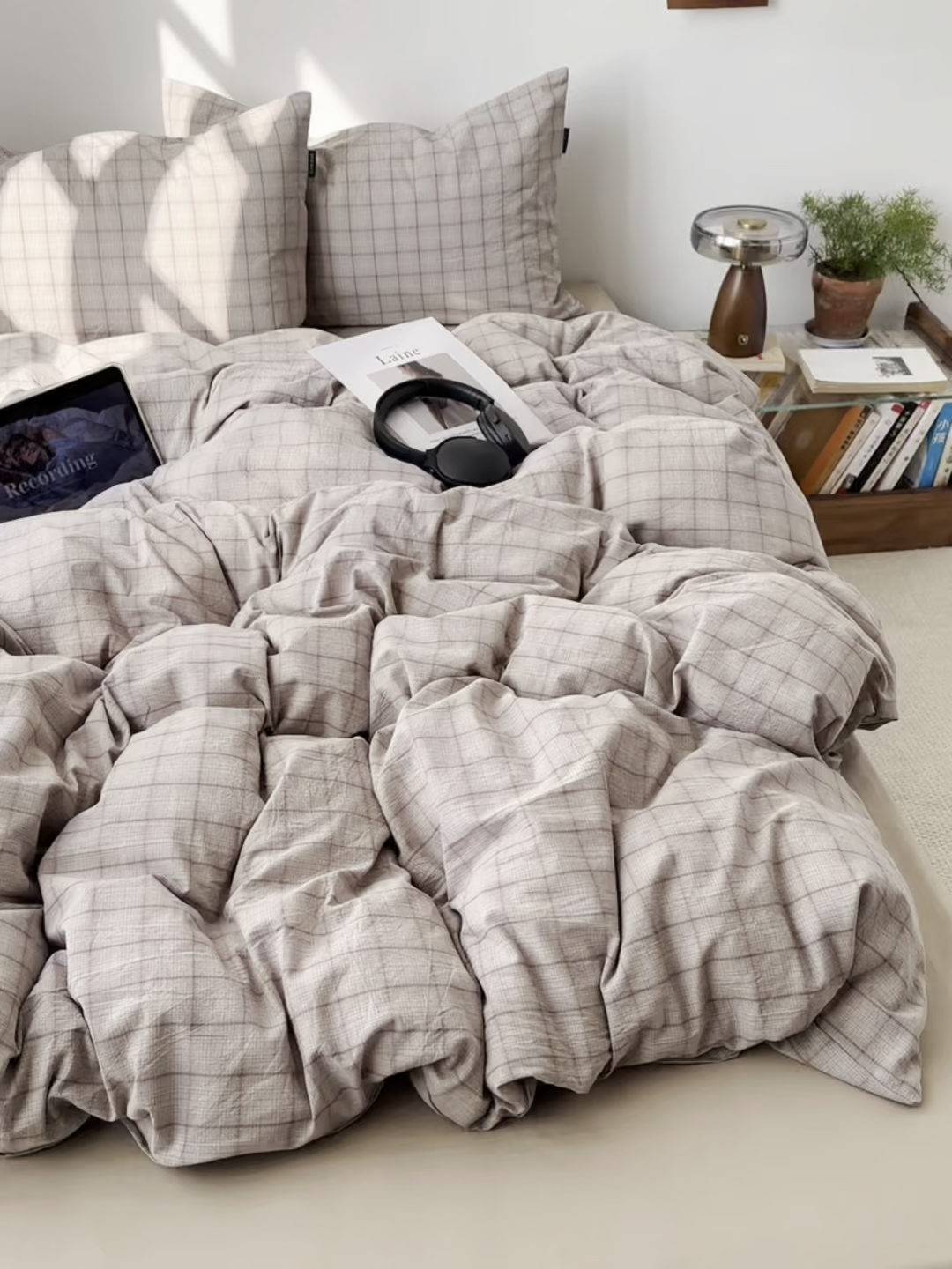 91家纺网 家纺一手货源 找家纺 XIWEN-希文家纺 2026春夏新款40支全棉纯棉色织水洗棉四件套 曼光-灰