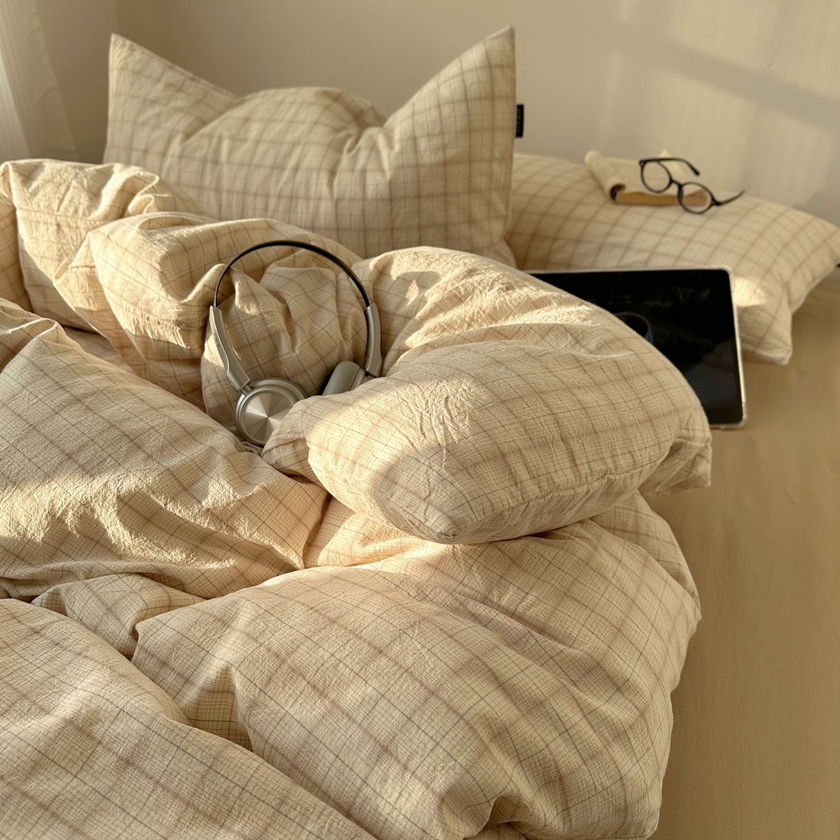 91家纺网 家纺一手货源 找家纺 XIWEN-希文家纺 2026春夏新款40支全棉纯棉色织水洗棉四件套 曼光-米