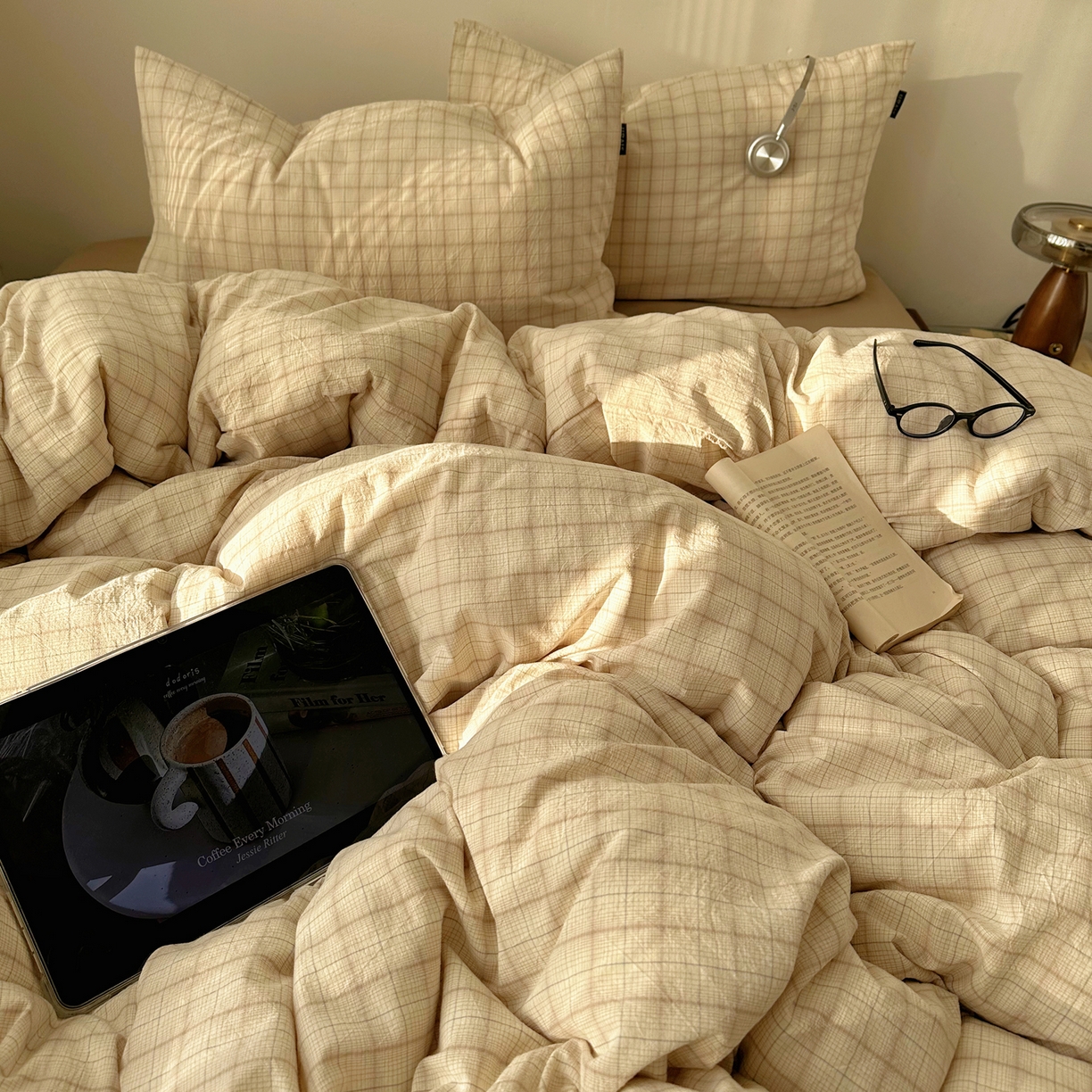 91家纺网 家纺一手货源 找家纺 XIWEN-希文家纺 2026春夏新款40支全棉纯棉色织水洗棉四件套 曼光-米