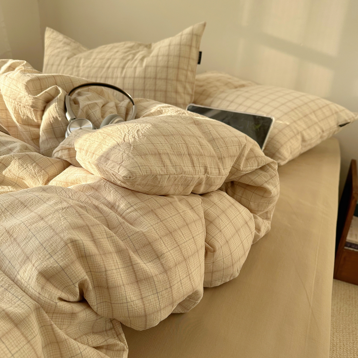 91家纺网 家纺一手货源 找家纺 XIWEN-希文家纺 2026春夏新款40支全棉纯棉色织水洗棉四件套 曼光-米